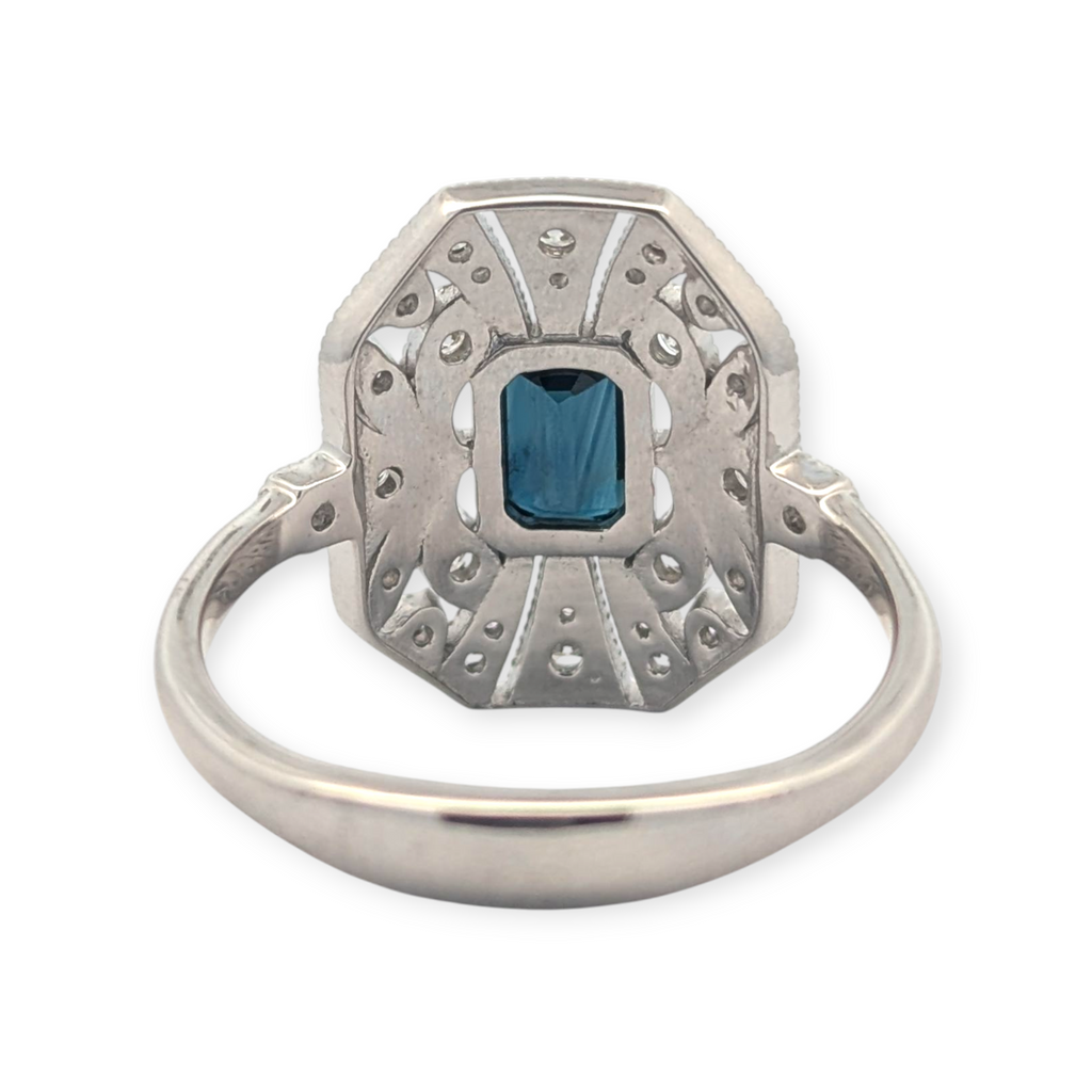 Vintage Inspired Diamond and Sapphire Shield Ring