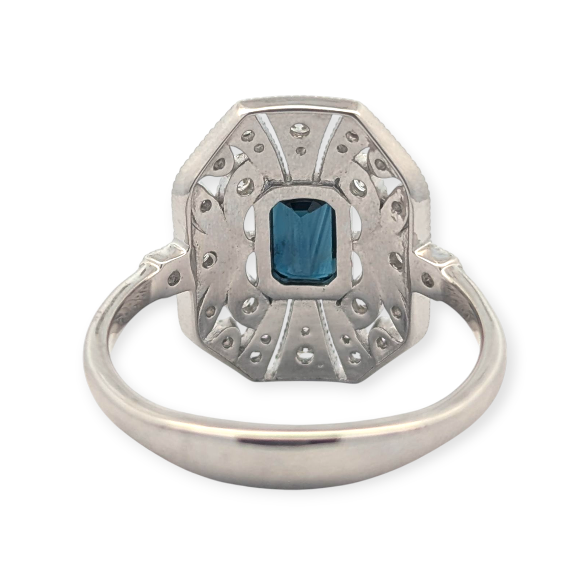 Vintage Inspired Diamond and Sapphire Shield Ring