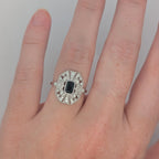 Vintage Inspired Diamond and Sapphire Shield Ring