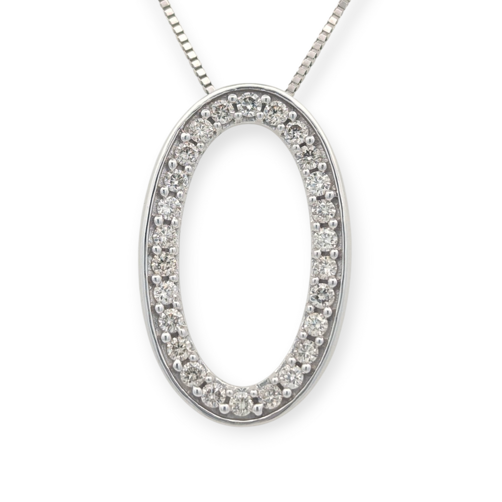 Open Diamond Oval Pendant in 14K White Gold