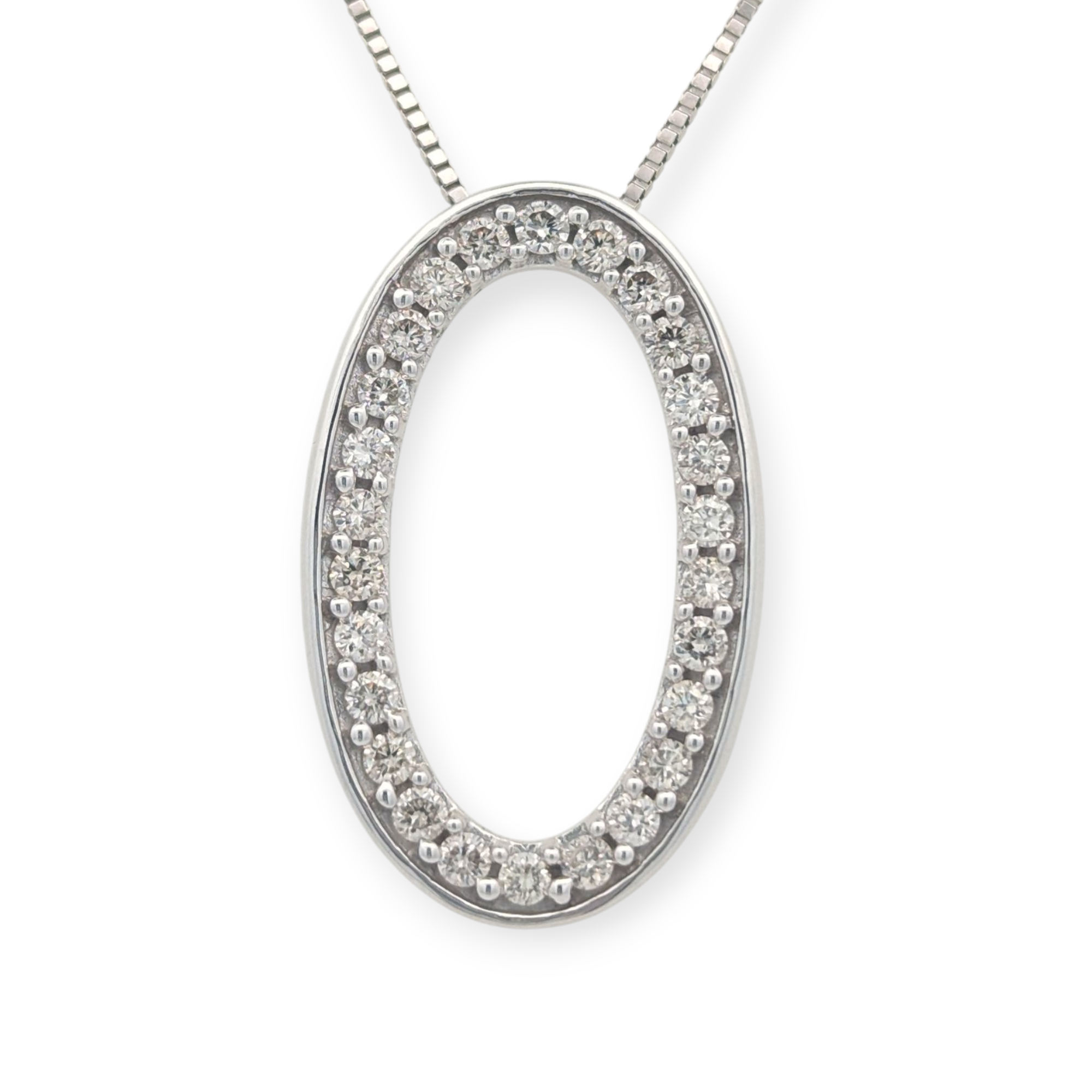 Open Diamond Oval Pendant in 14K White Gold