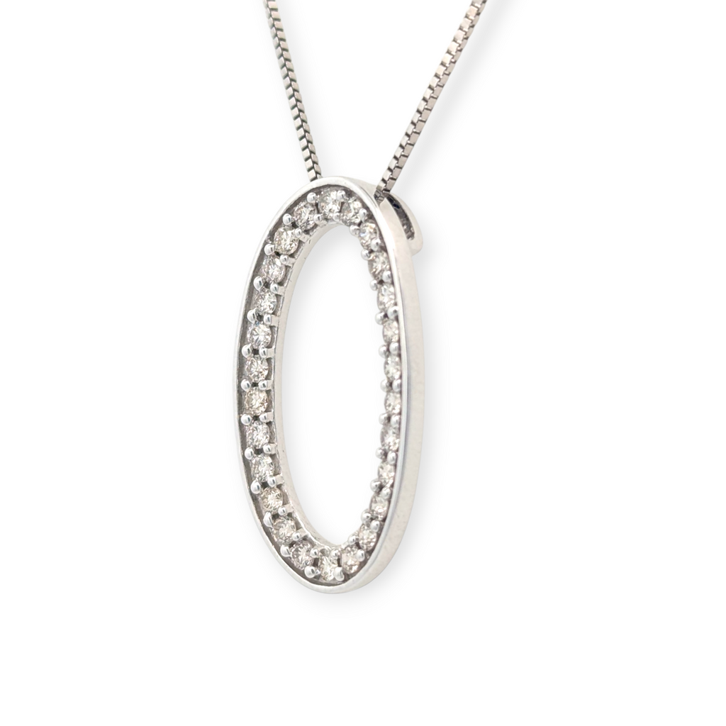 Open Diamond Oval Pendant in 14K White Gold