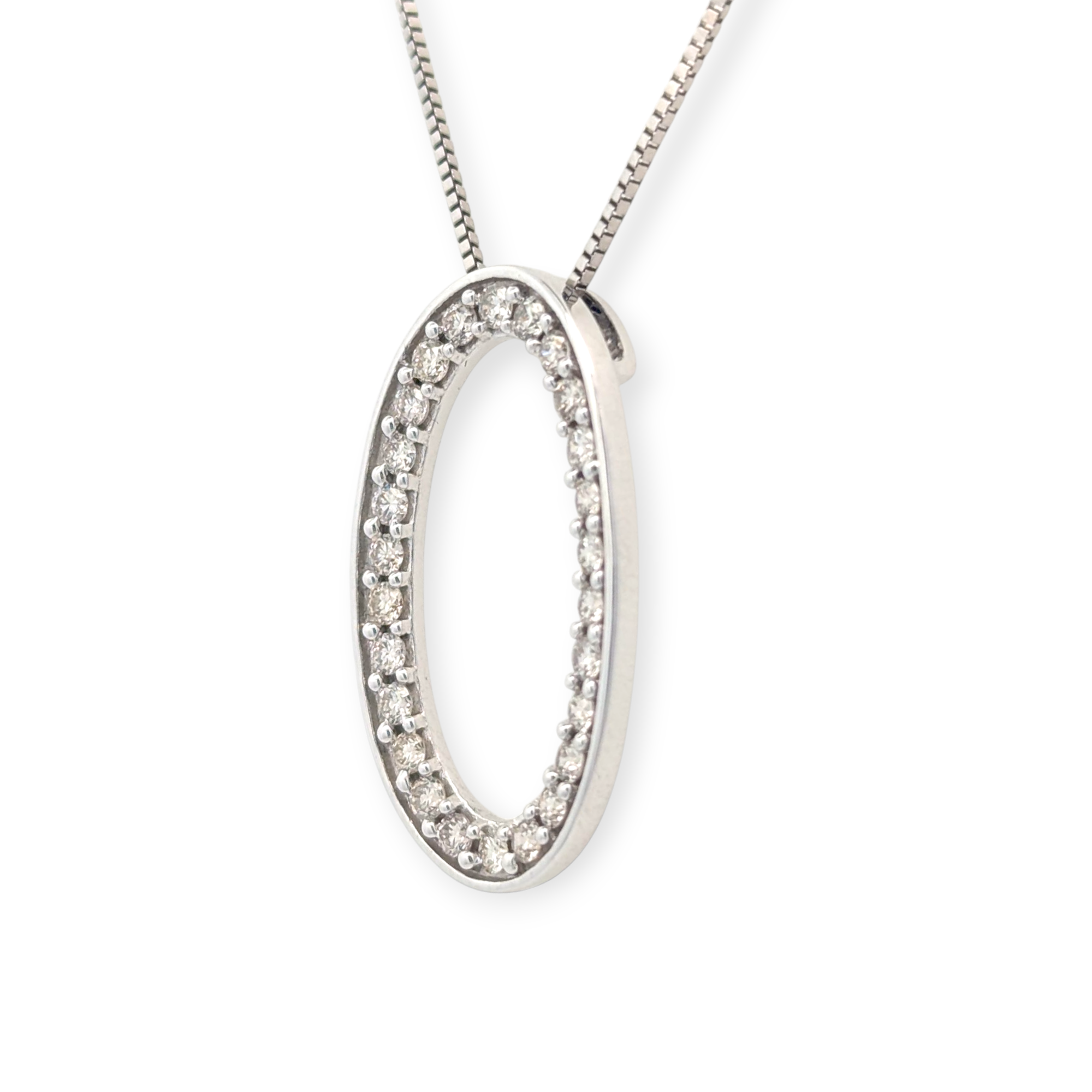 Open Diamond Oval Pendant in 14K White Gold