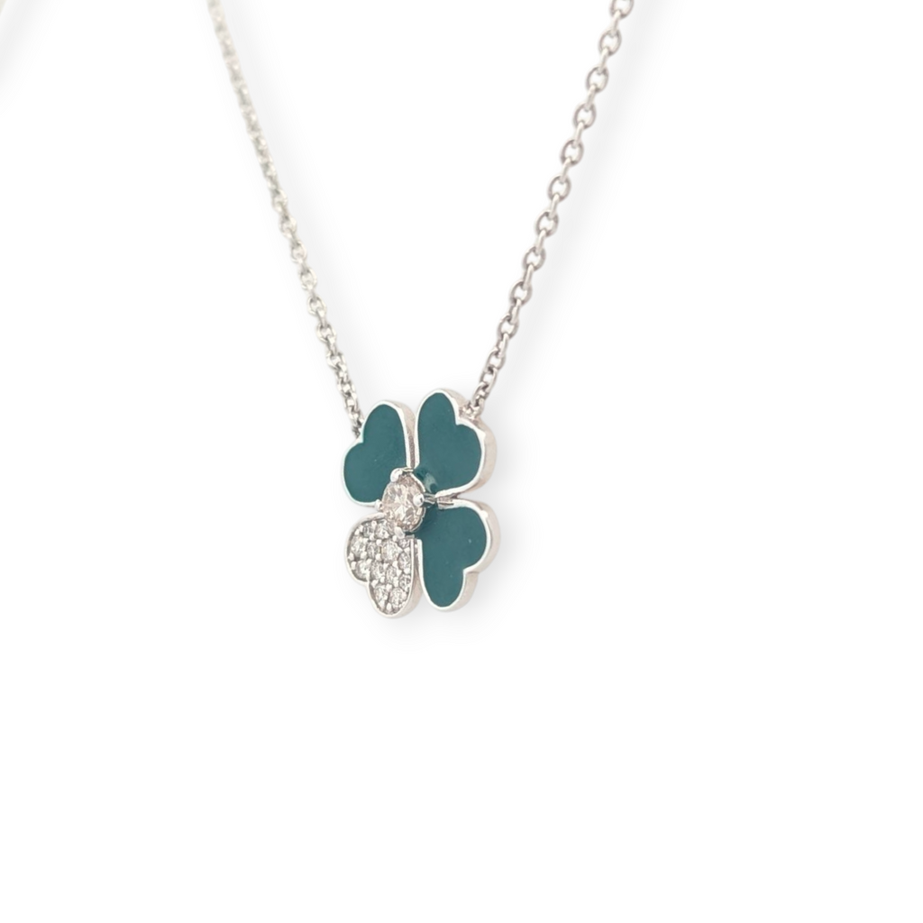 Green Enamel and Diamond Four-Leaf Clover Necklace
