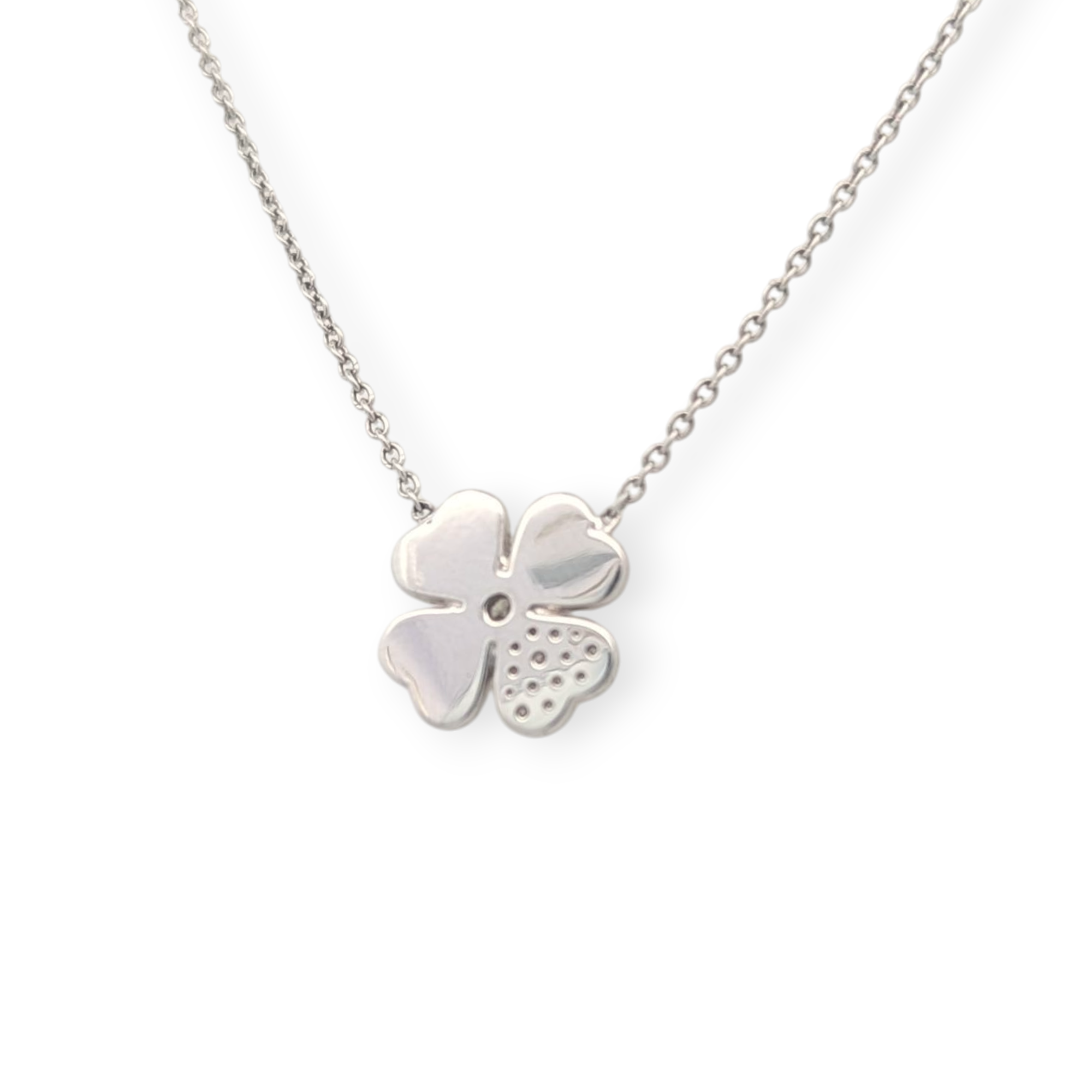 Green Enamel and Diamond Four-Leaf Clover Necklace
