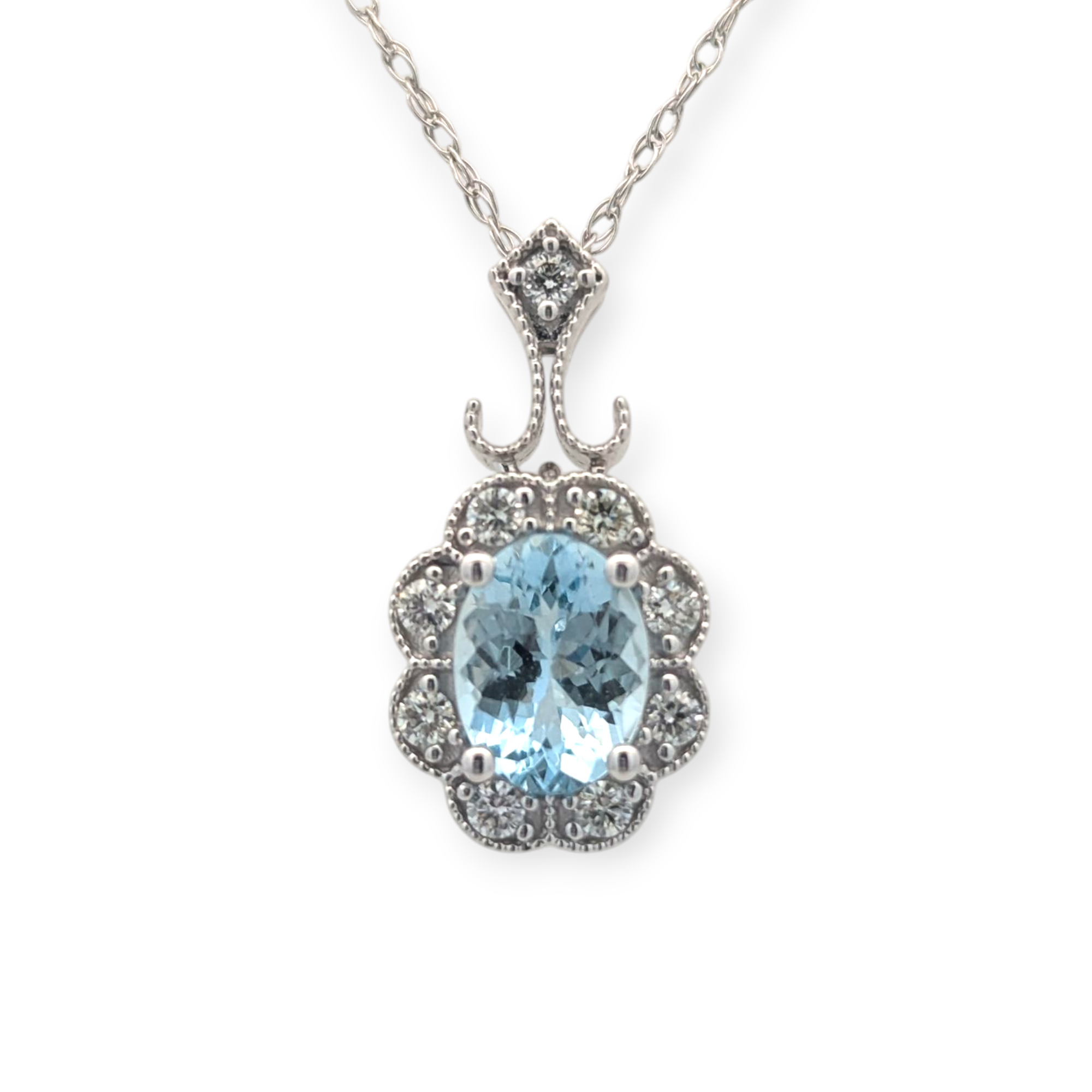 Aquamarine and Diamond Filigree Necklace