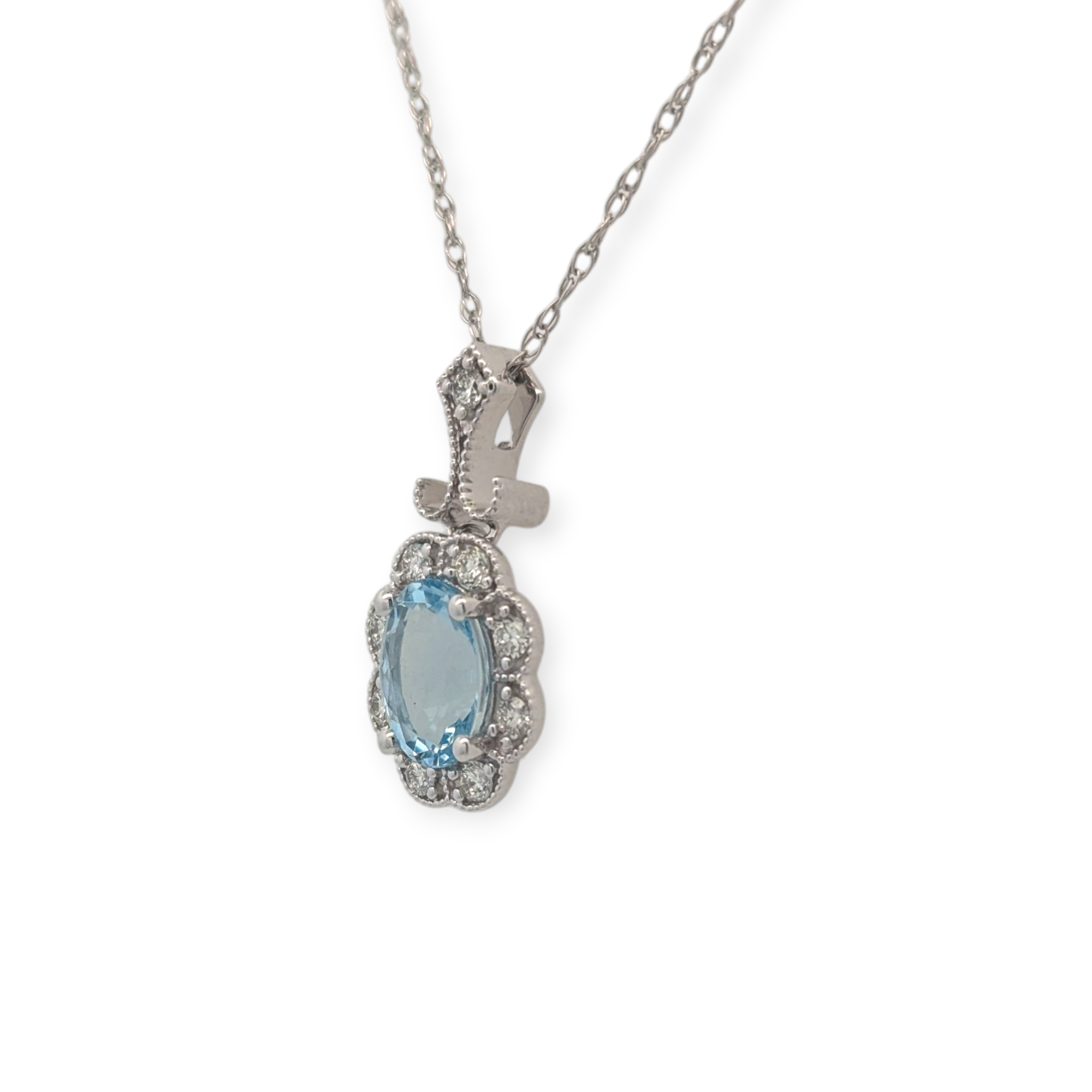Aquamarine and Diamond Filigree Necklace