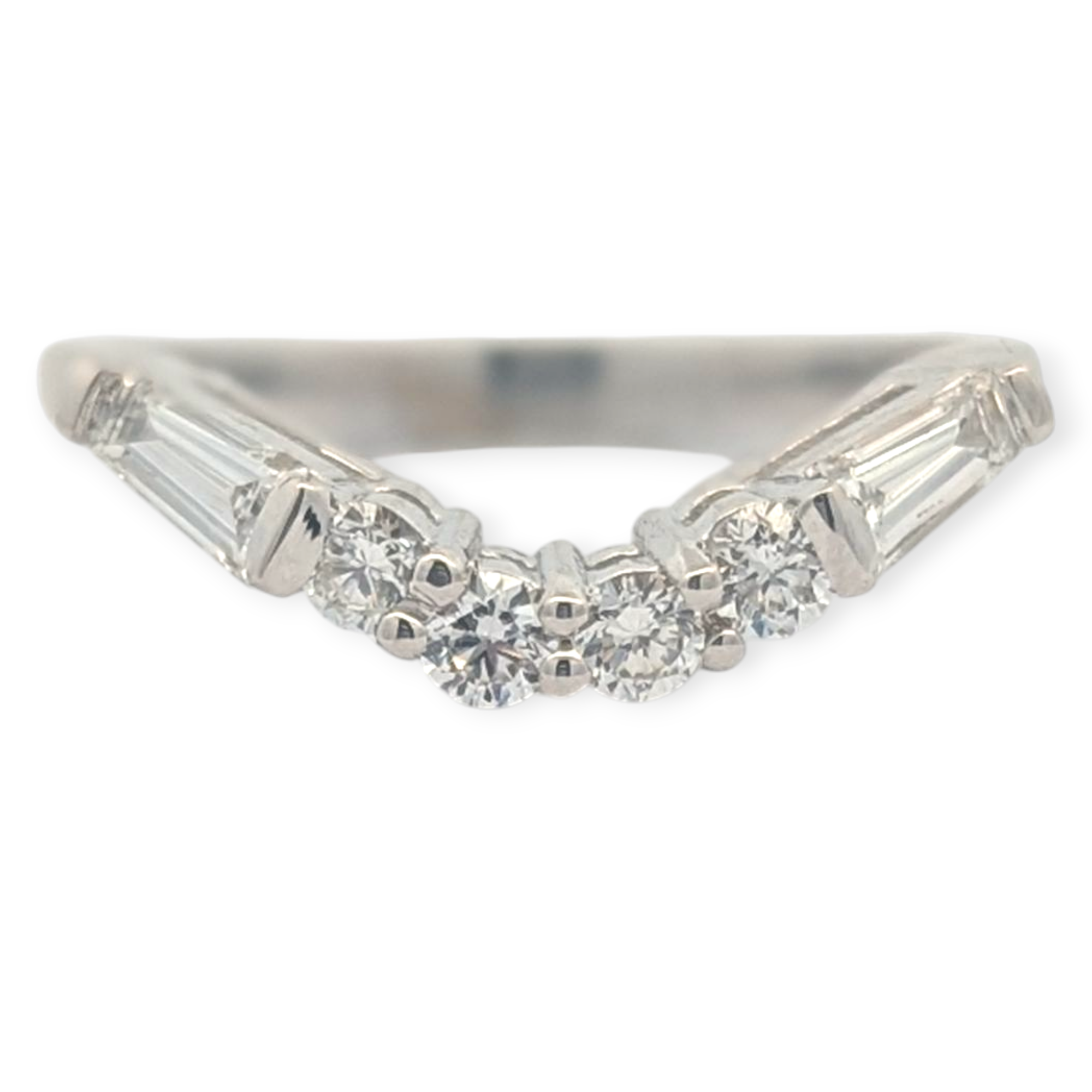 Baguette and Round Diamond Contour Wedding Band