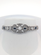 Vintage White Gold Filigree Bracelet with Diamond and Sapphire