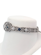 Vintage White Gold Filigree Bracelet with Diamond and Sapphire