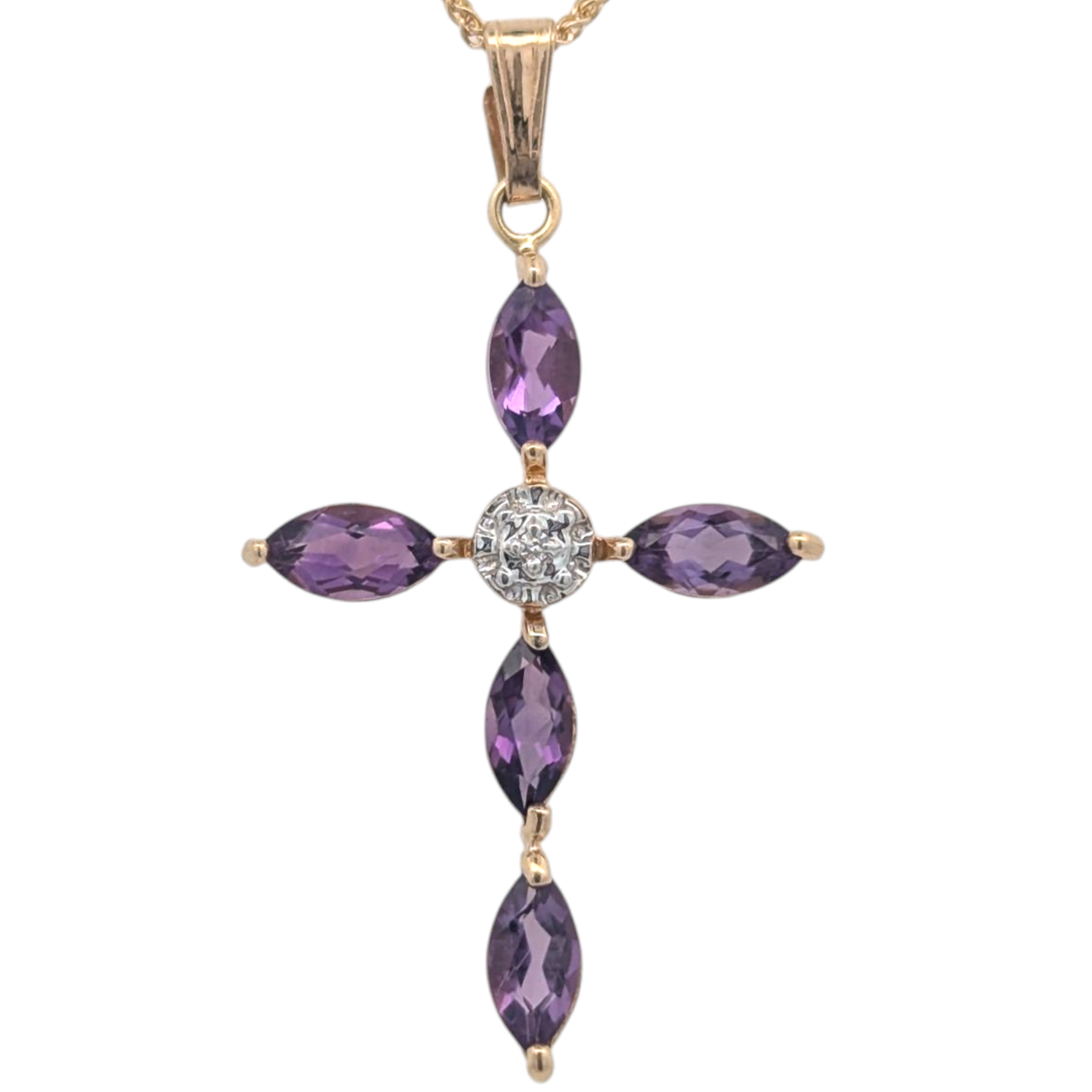 Vintage Amethyst Cross in 10K Yellow Gold