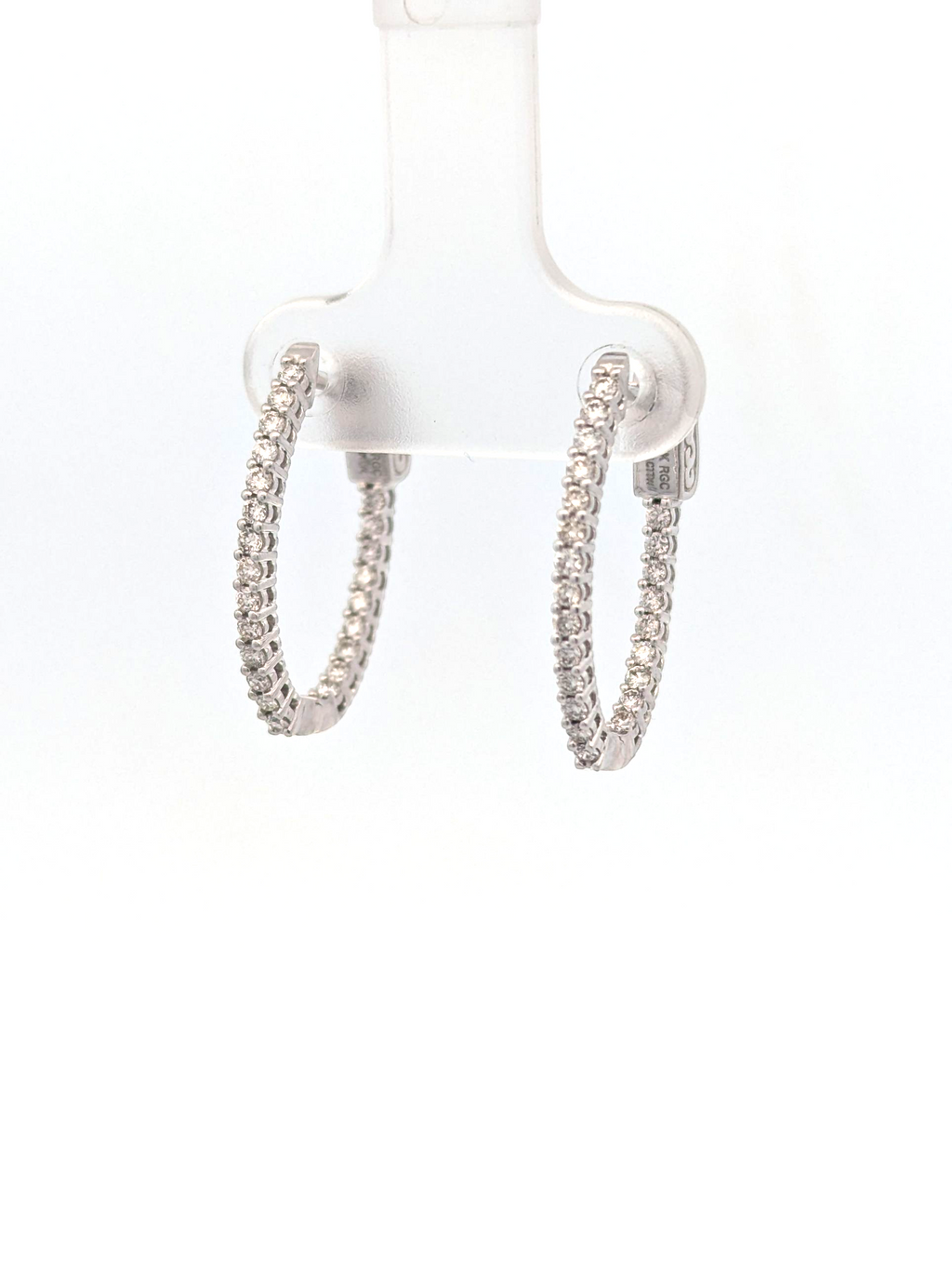 14K White Gold Diamond Hoops