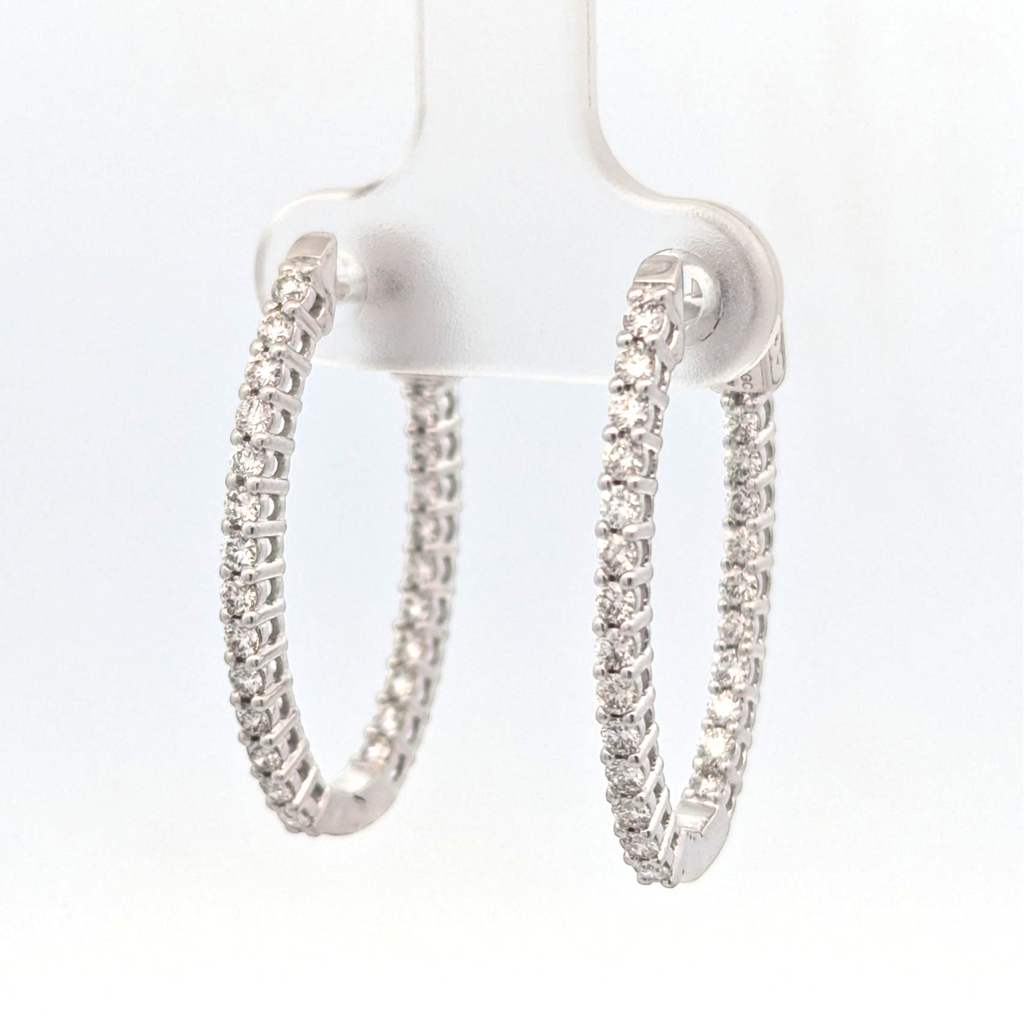 14K White Gold Diamond Hoops