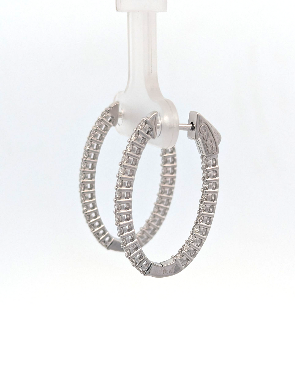 14K White Gold Diamond Hoops