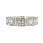 14K White Gold Round and Baguette Diamond Band