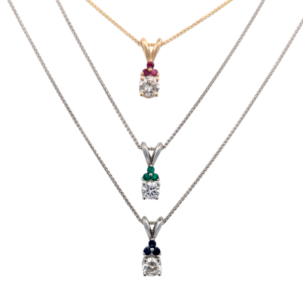 Gemstone-Accented Diamond Pendant in 14K Gold