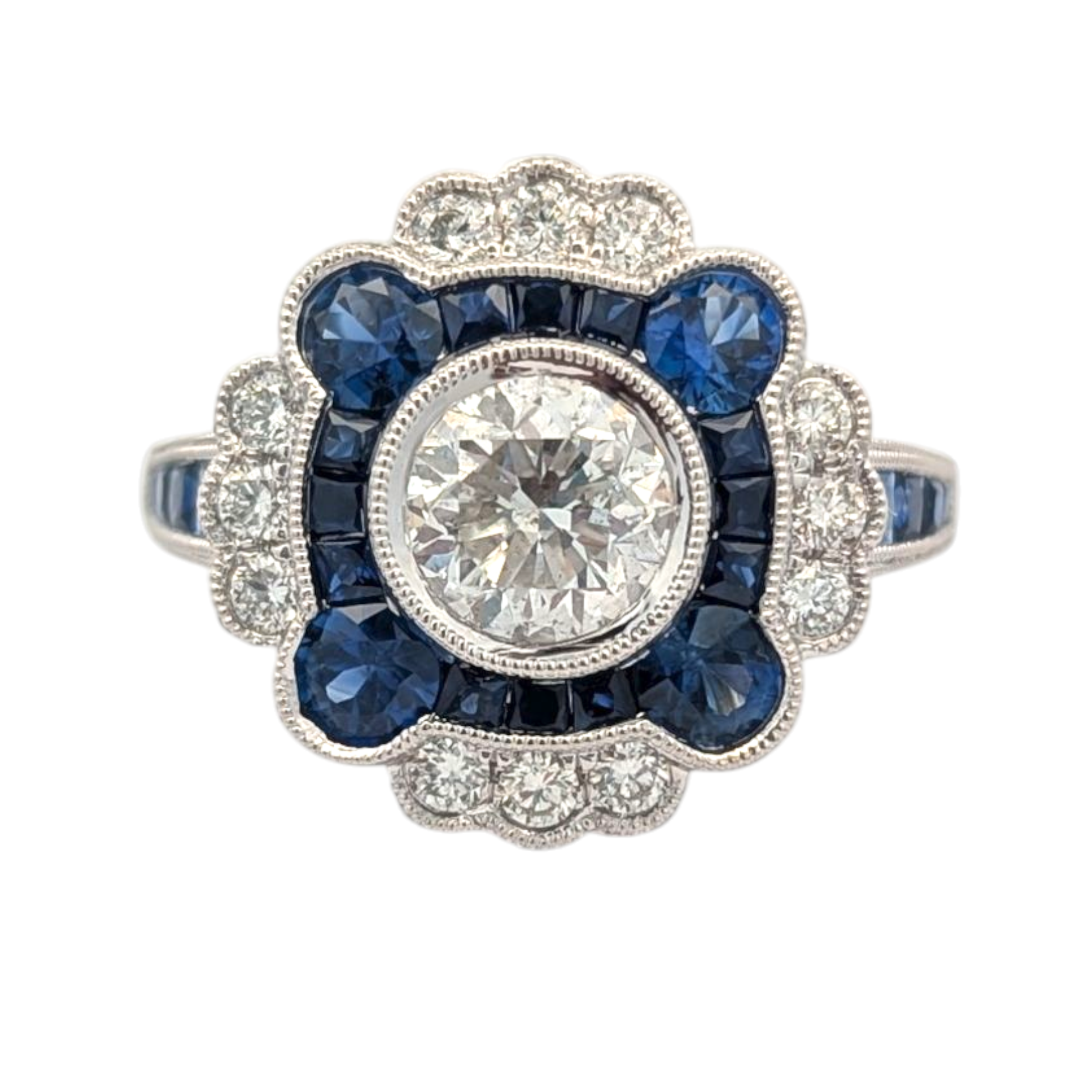 White Gold, Round Diamond, and Sapphire Cocktail Ring