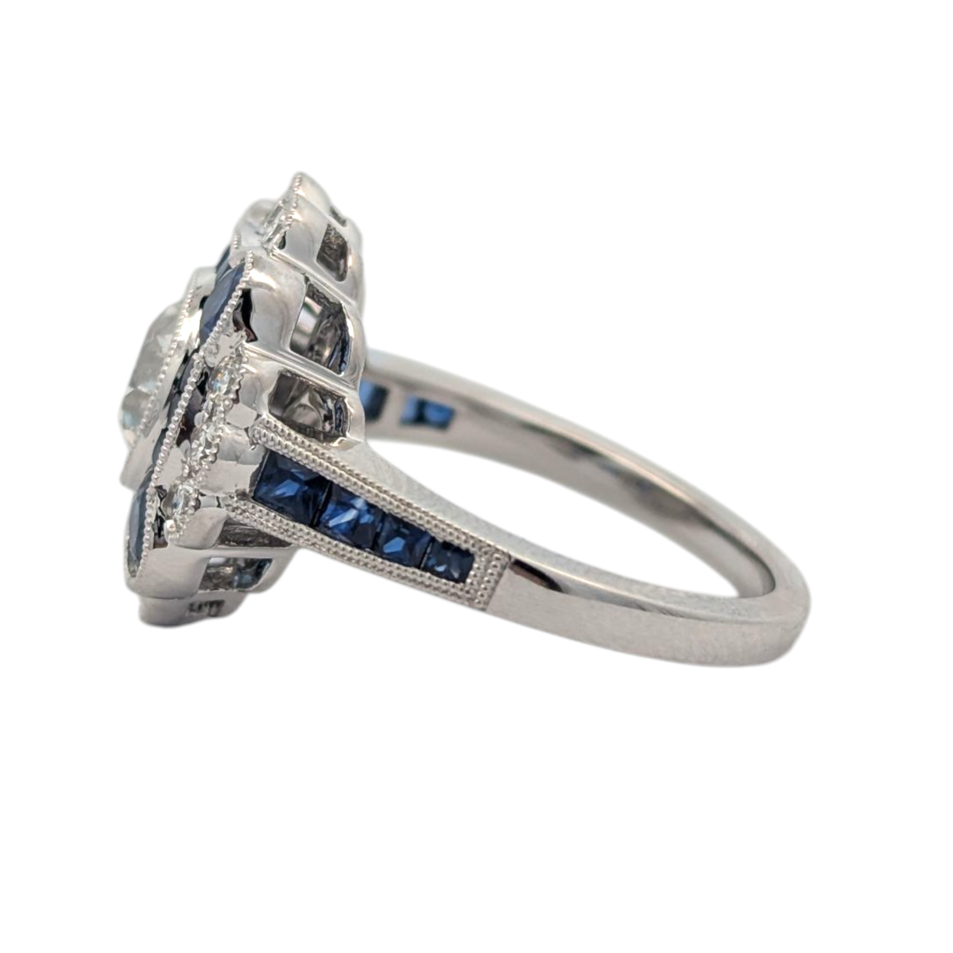 White Gold, Round Diamond, and Sapphire Cocktail Ring