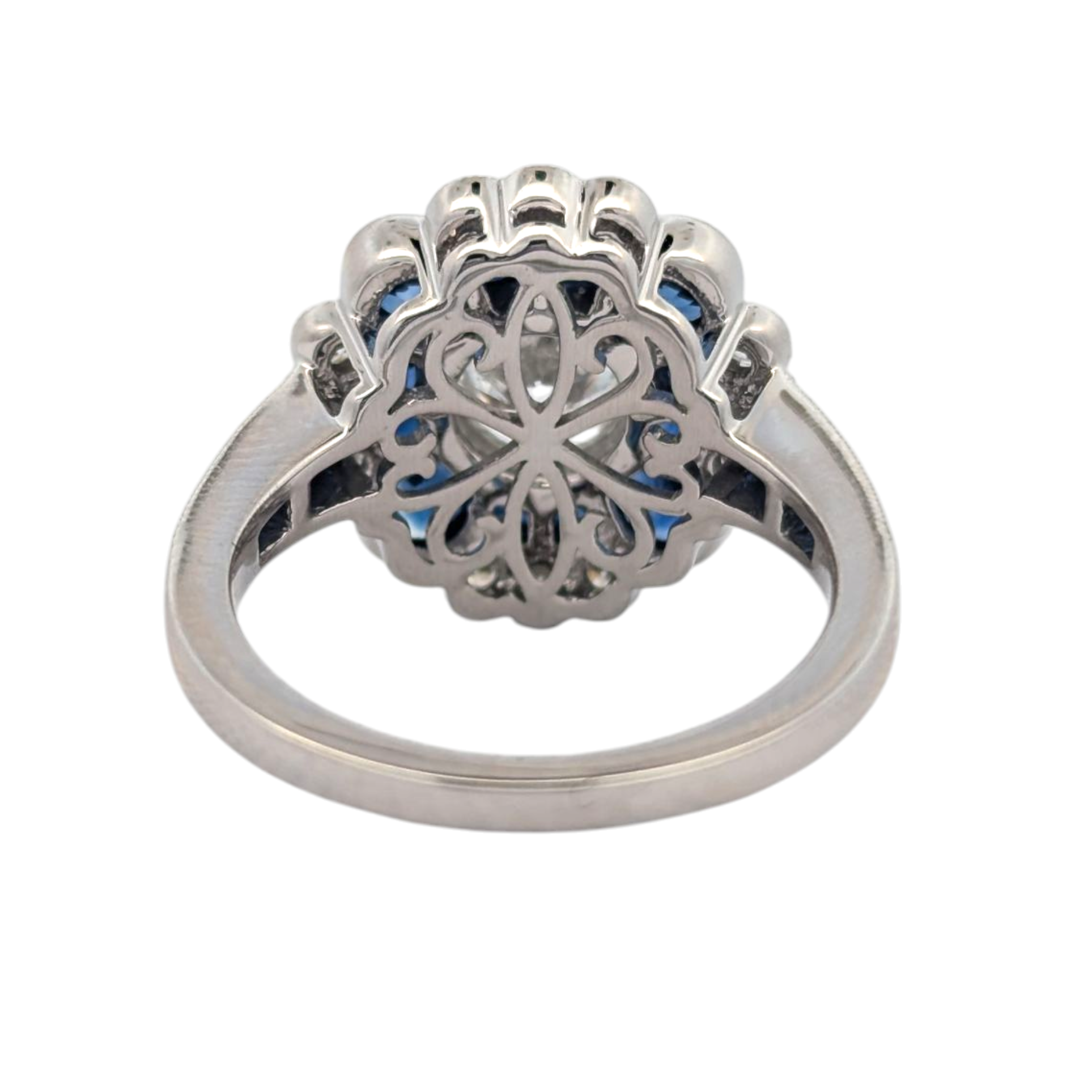 White Gold, Round Diamond, and Sapphire Cocktail Ring