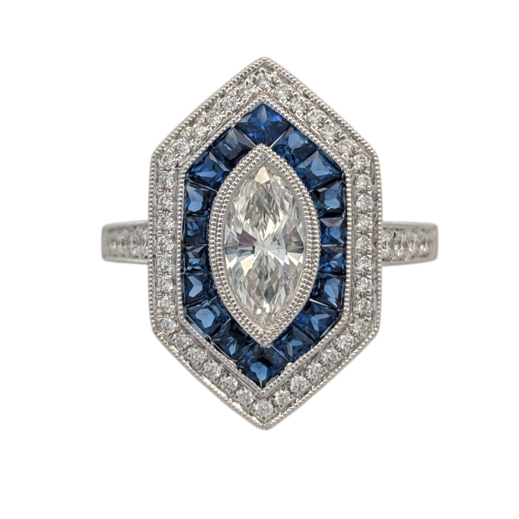 White Gold, Marquise Diamond, and Sapphire Cocktail Ring