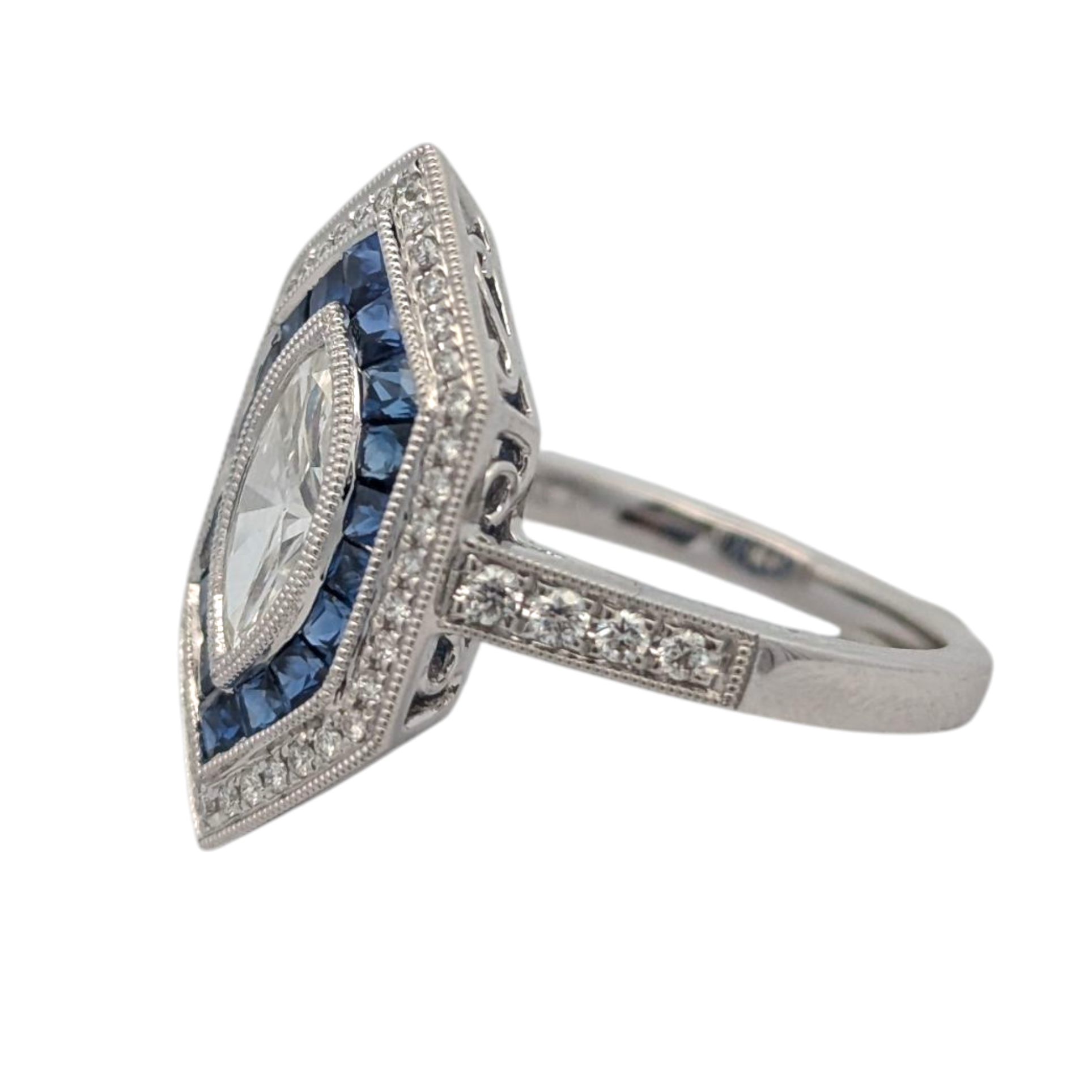 White Gold, Marquise Diamond, and Sapphire Cocktail Ring