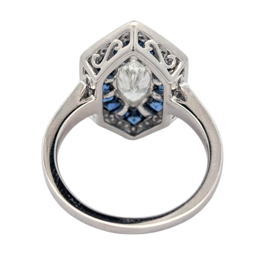 White Gold, Marquise Diamond, and Sapphire Cocktail Ring