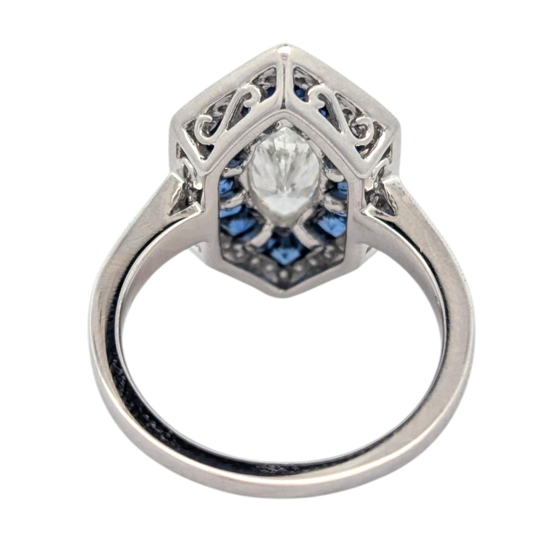 White Gold, Marquise Diamond, and Sapphire Cocktail Ring