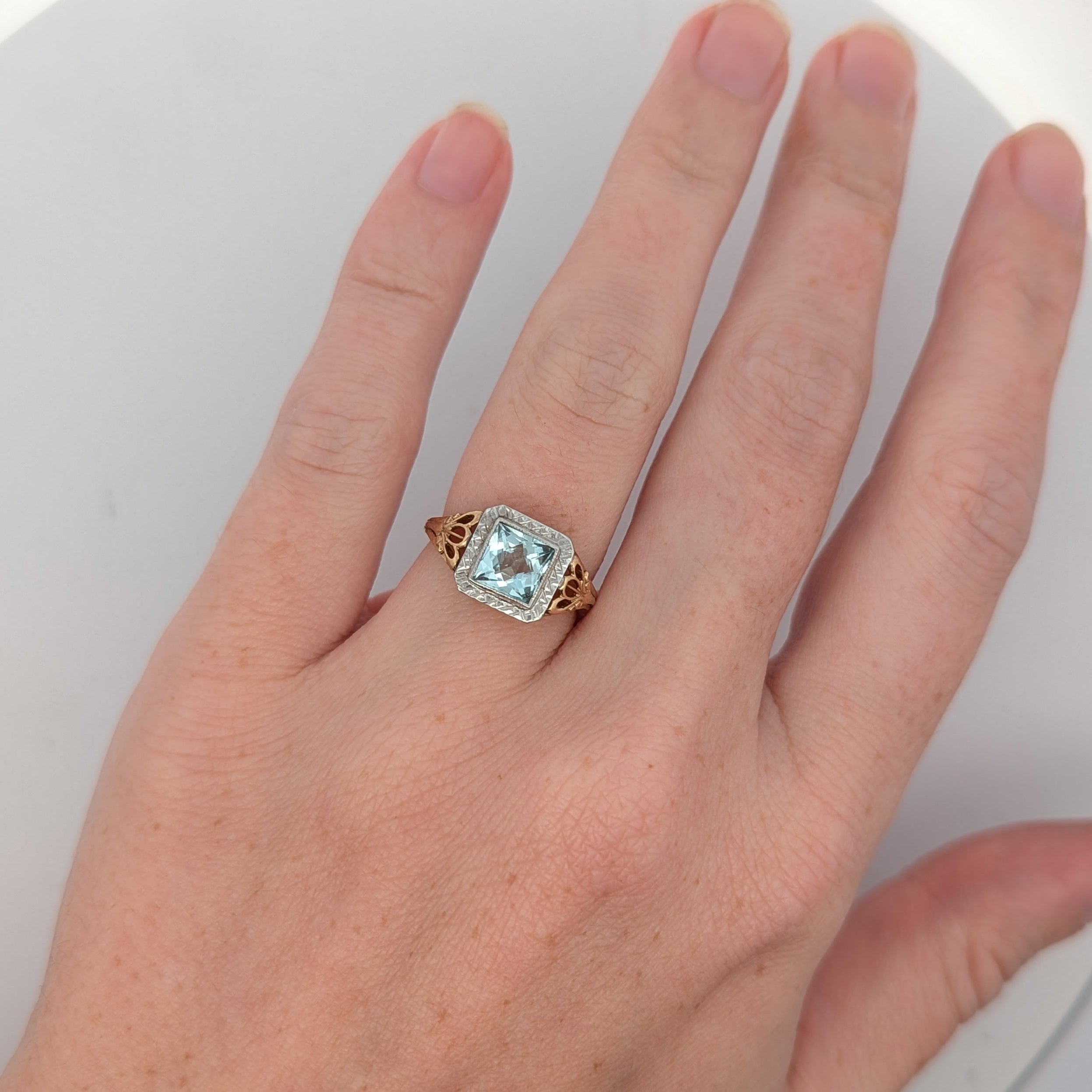 Vintage 14K Two-Tone Gold Aquamarine Ring