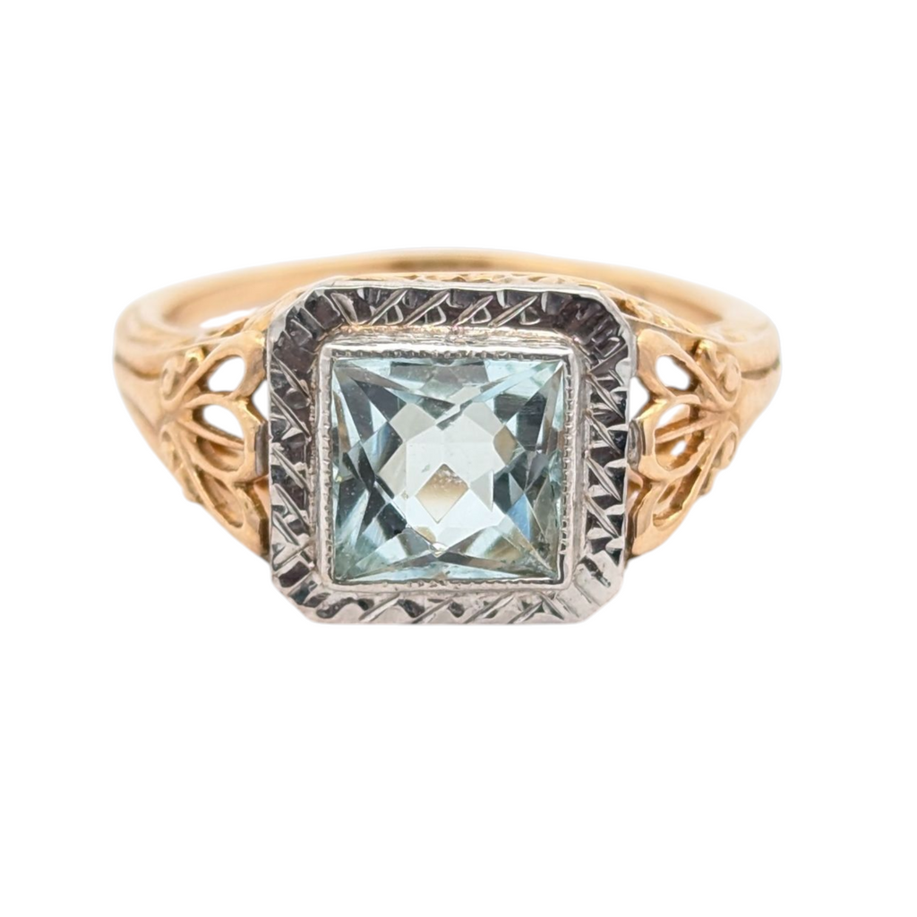 Vintage 14K Two-Tone Gold Aquamarine Ring