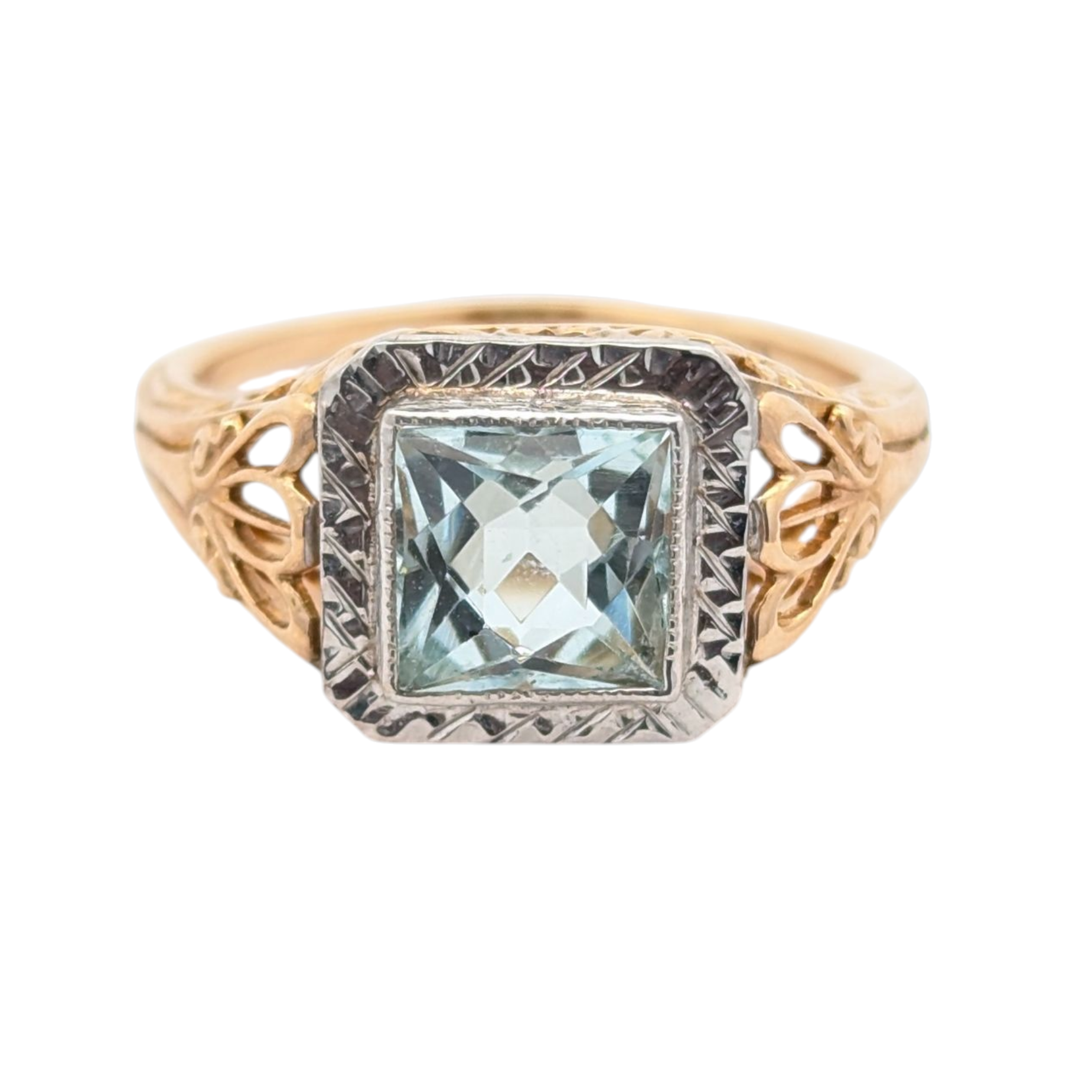 Vintage 14K Two-Tone Gold Aquamarine Ring