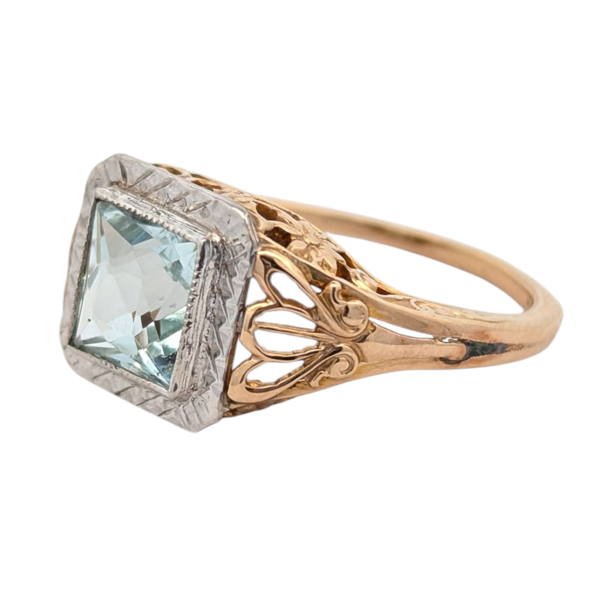Vintage 14K Two-Tone Gold Aquamarine Ring