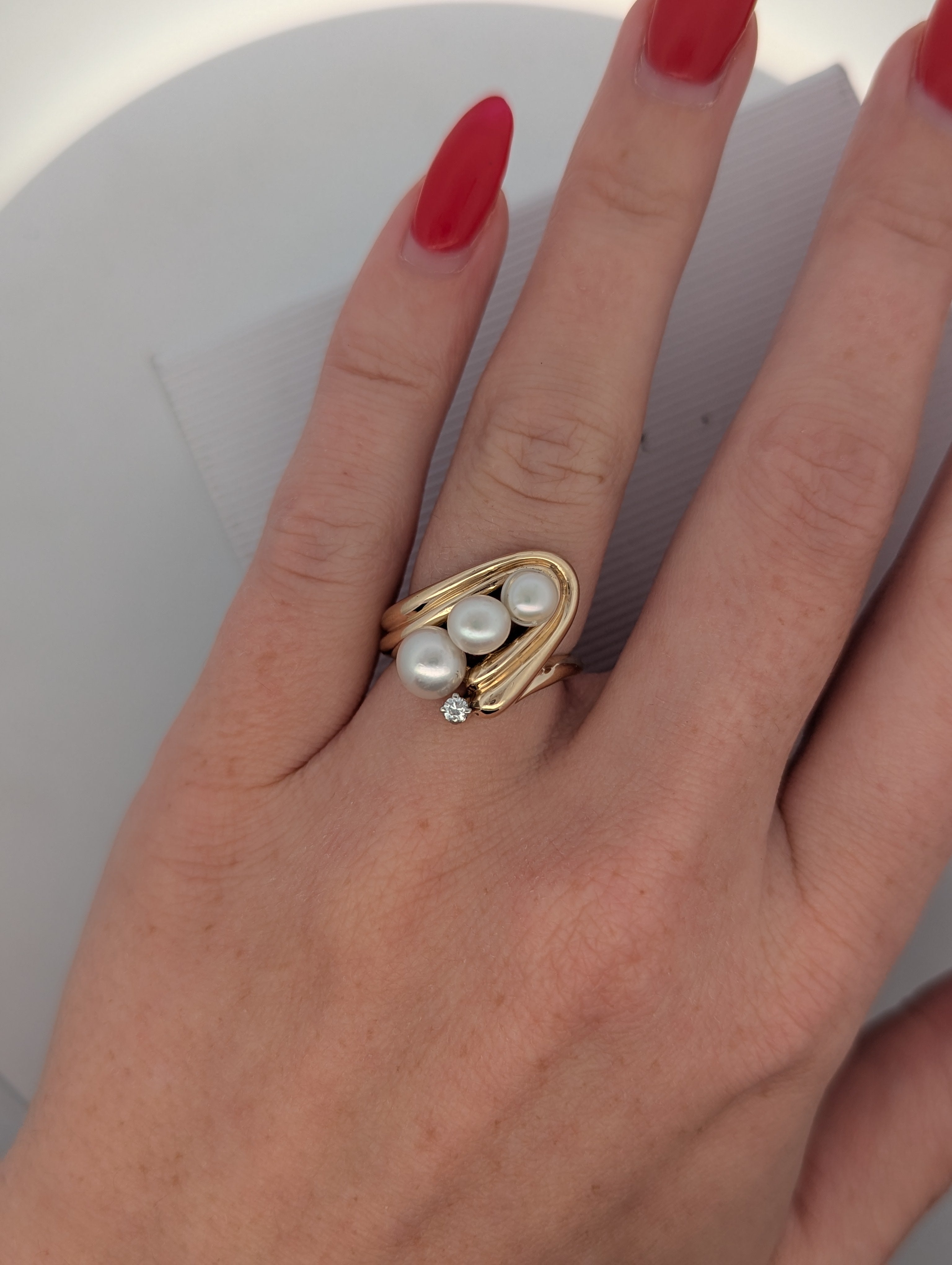 Vintage Pearl and Diamond Cocktail Ring