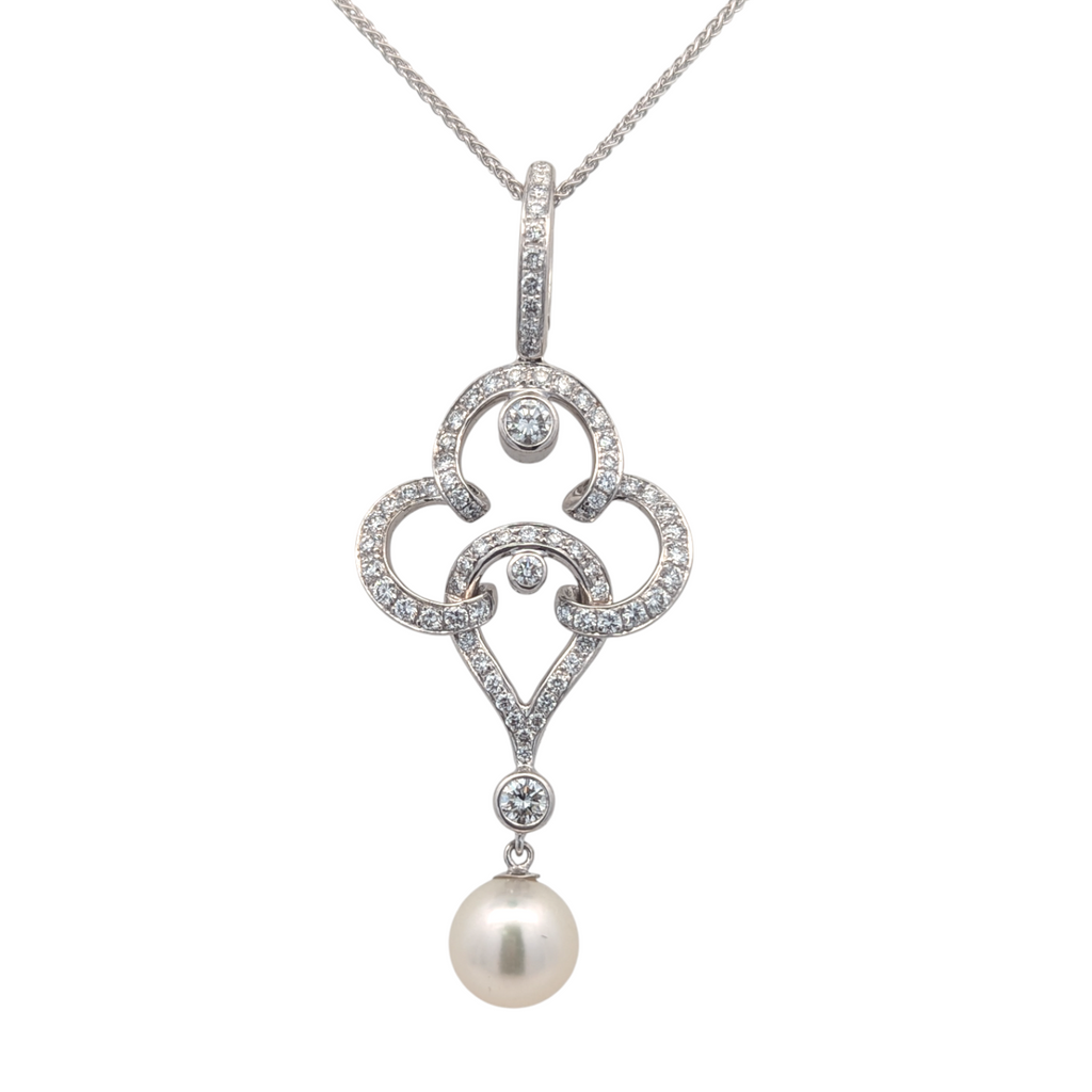18K White Gold and Natural Diamond and Pearl Enhancer Pendant
