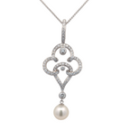 18K White Gold and Natural Diamond and Pearl Enhancer Pendant