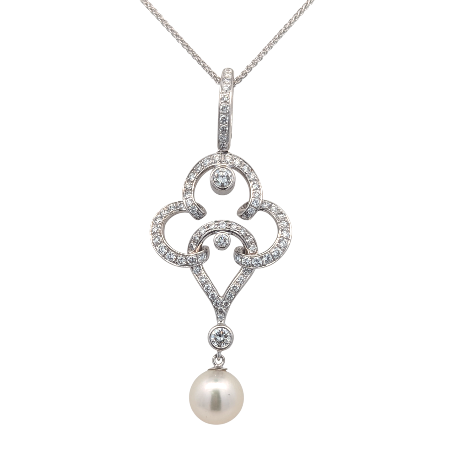 18K White Gold and Natural Diamond and Pearl Enhancer Pendant