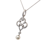 18K White Gold and Natural Diamond and Pearl Enhancer Pendant