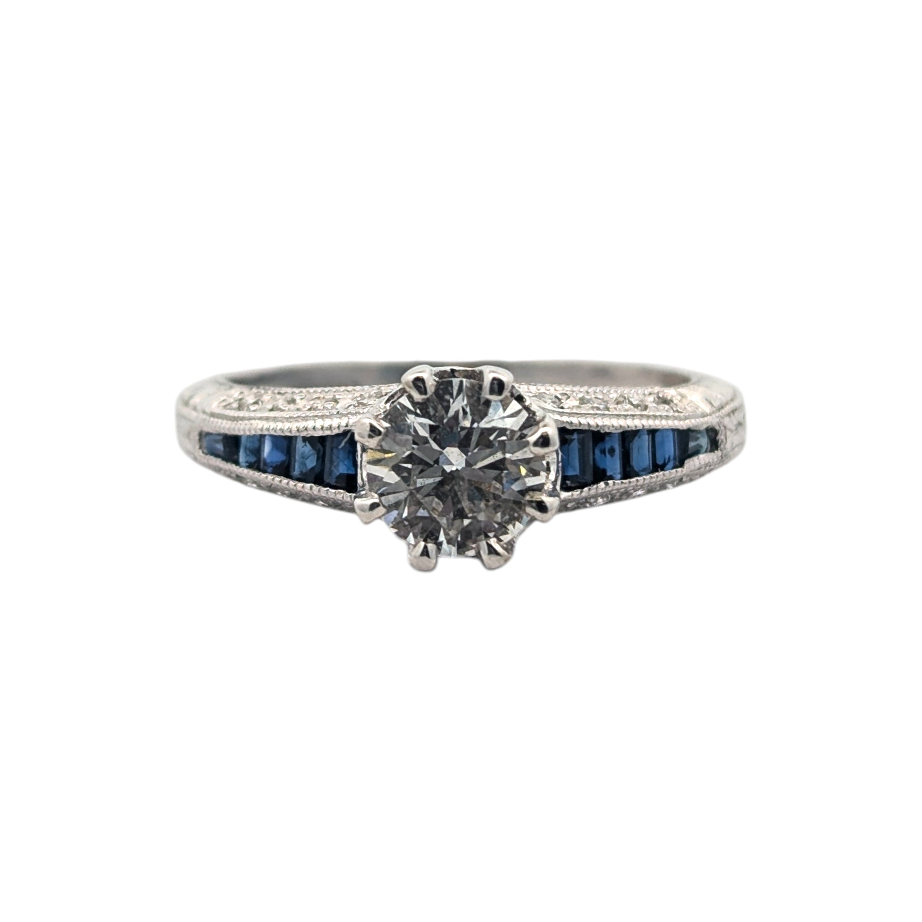 White Gold, Sapphire, and Lab Diamond Ring