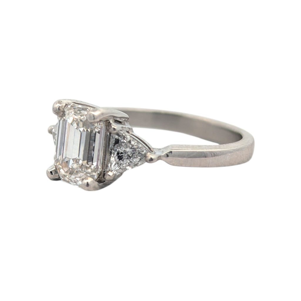 Platinum and Emerald Cut Diamond Engagement Ring GIA Certified