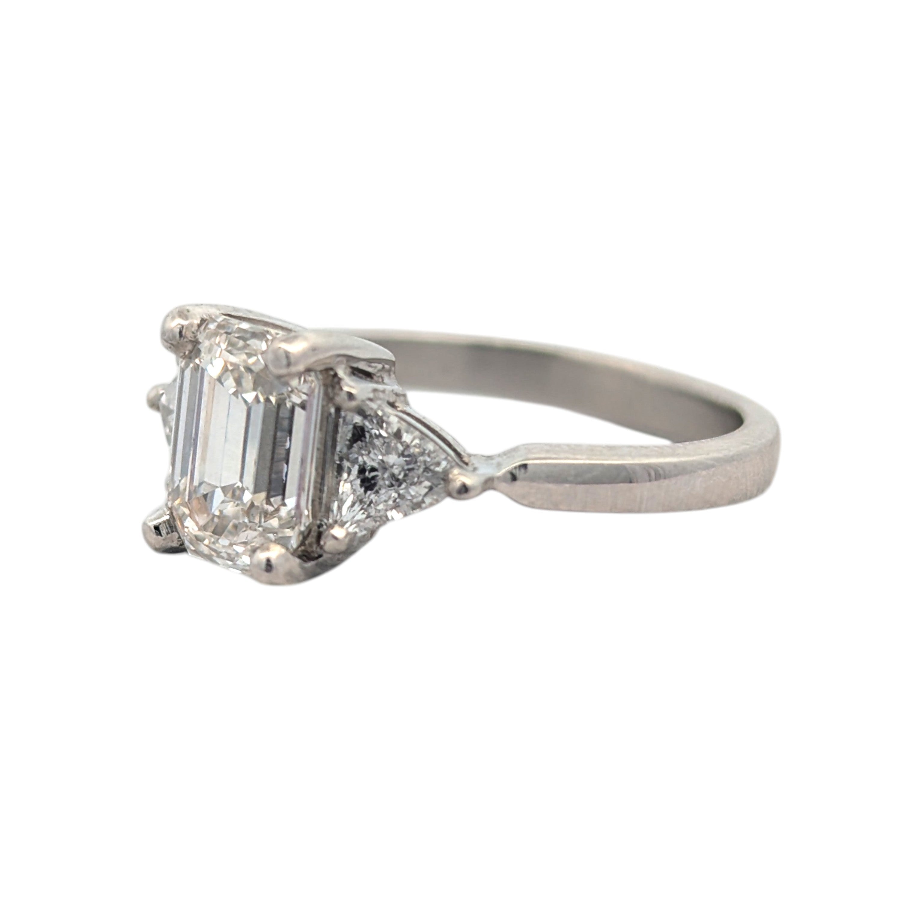 Platinum and Emerald Cut Diamond Engagement Ring GIA Certified