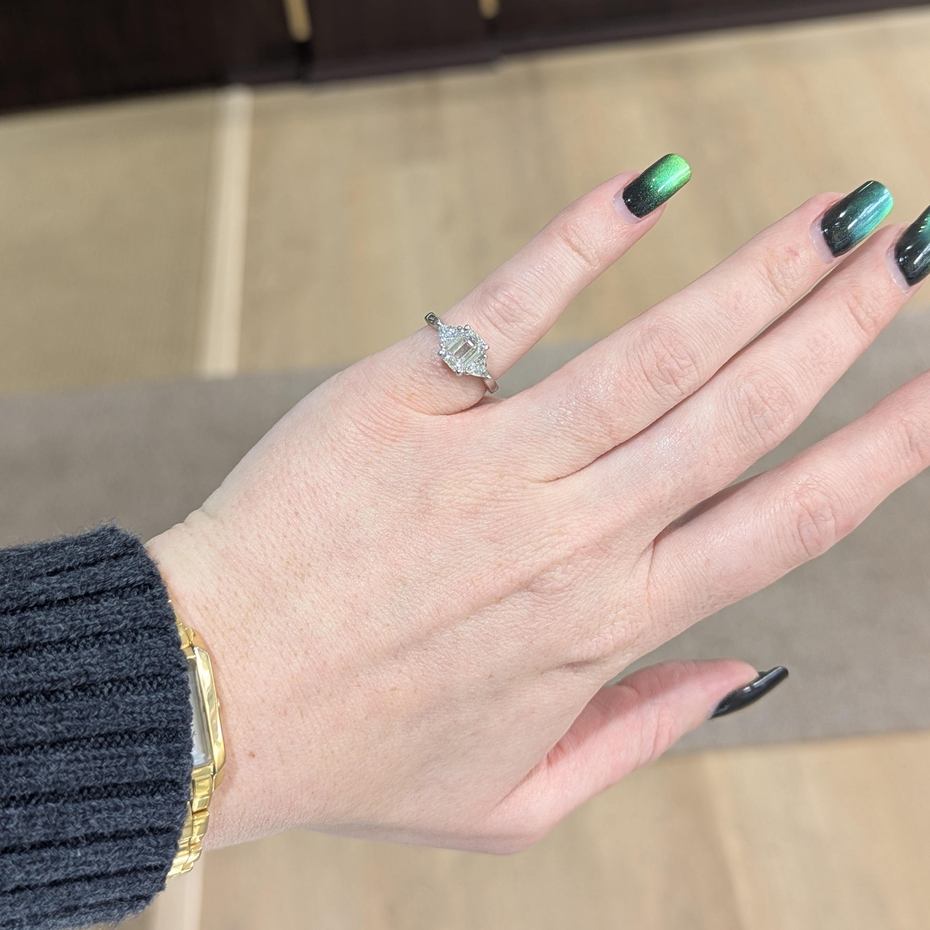 Platinum and Emerald Cut Diamond Engagement Ring GIA Certified