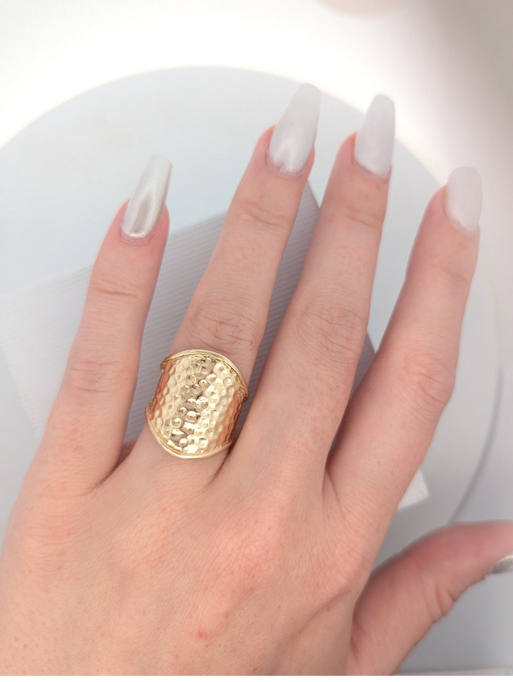 Vintage 14K Yellow Gold Hammer Finish Shield Ring