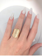 Vintage 14K Yellow Gold Hammer Finish Shield Ring