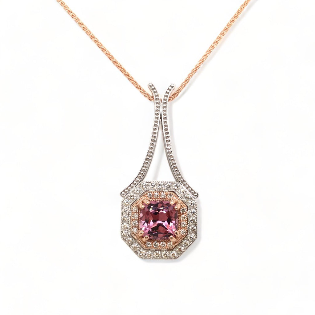 Signora Rosa Lotus Garnet & Diamonds Necklace in 14k White & Rose Gold