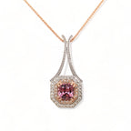 Signora Rosa Lotus Garnet & Diamonds Necklace in 14k White & Rose Gold