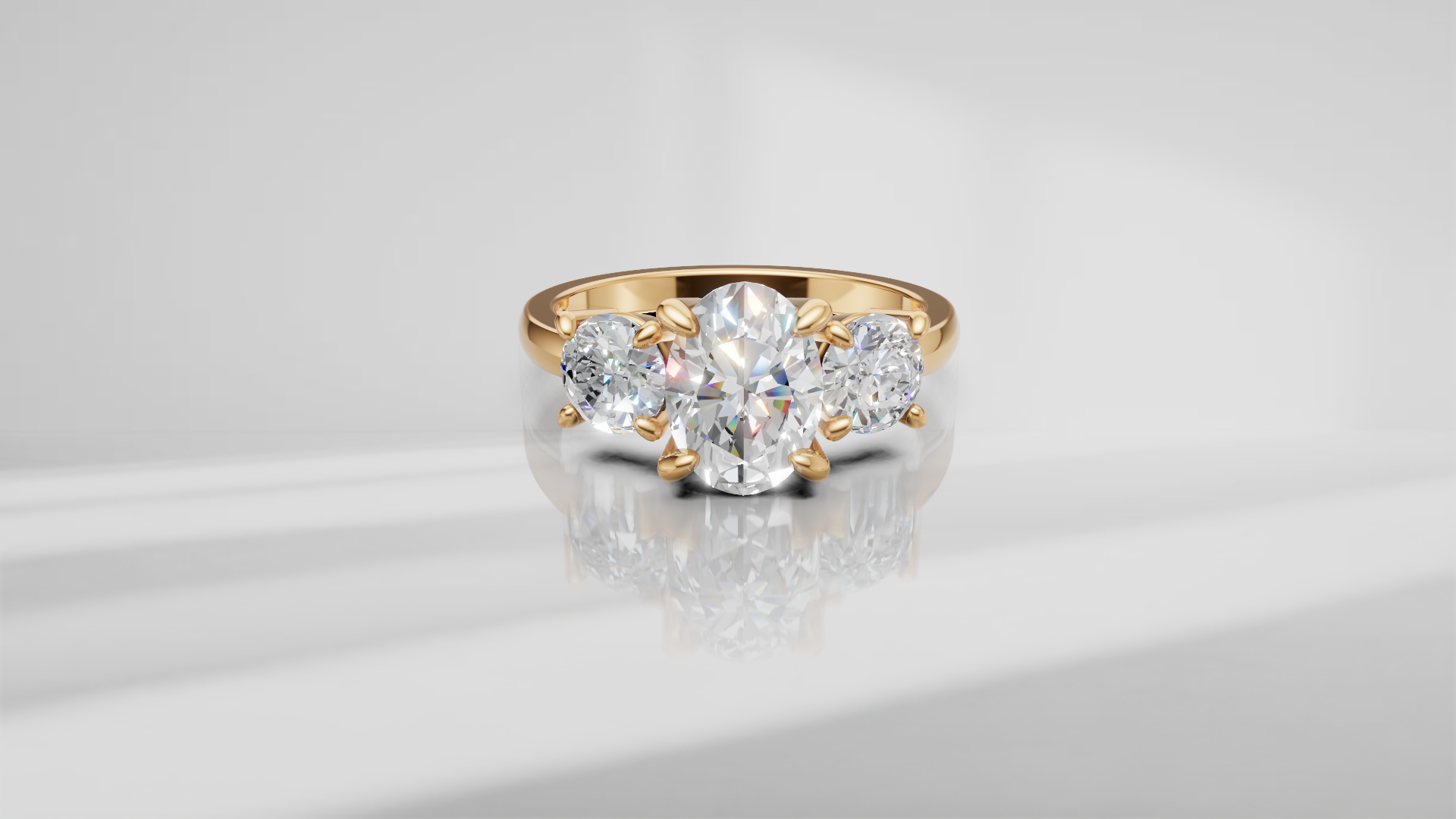 Three Stone Ring in 14K Yellow Gold [Made to Order]