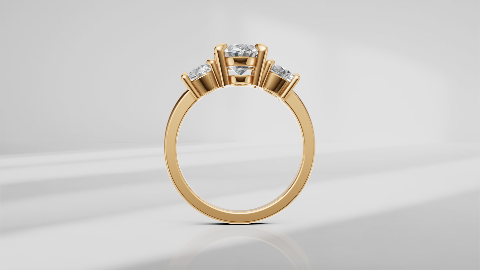 Three Stone Ring in 14K Yellow Gold [Made to Order]