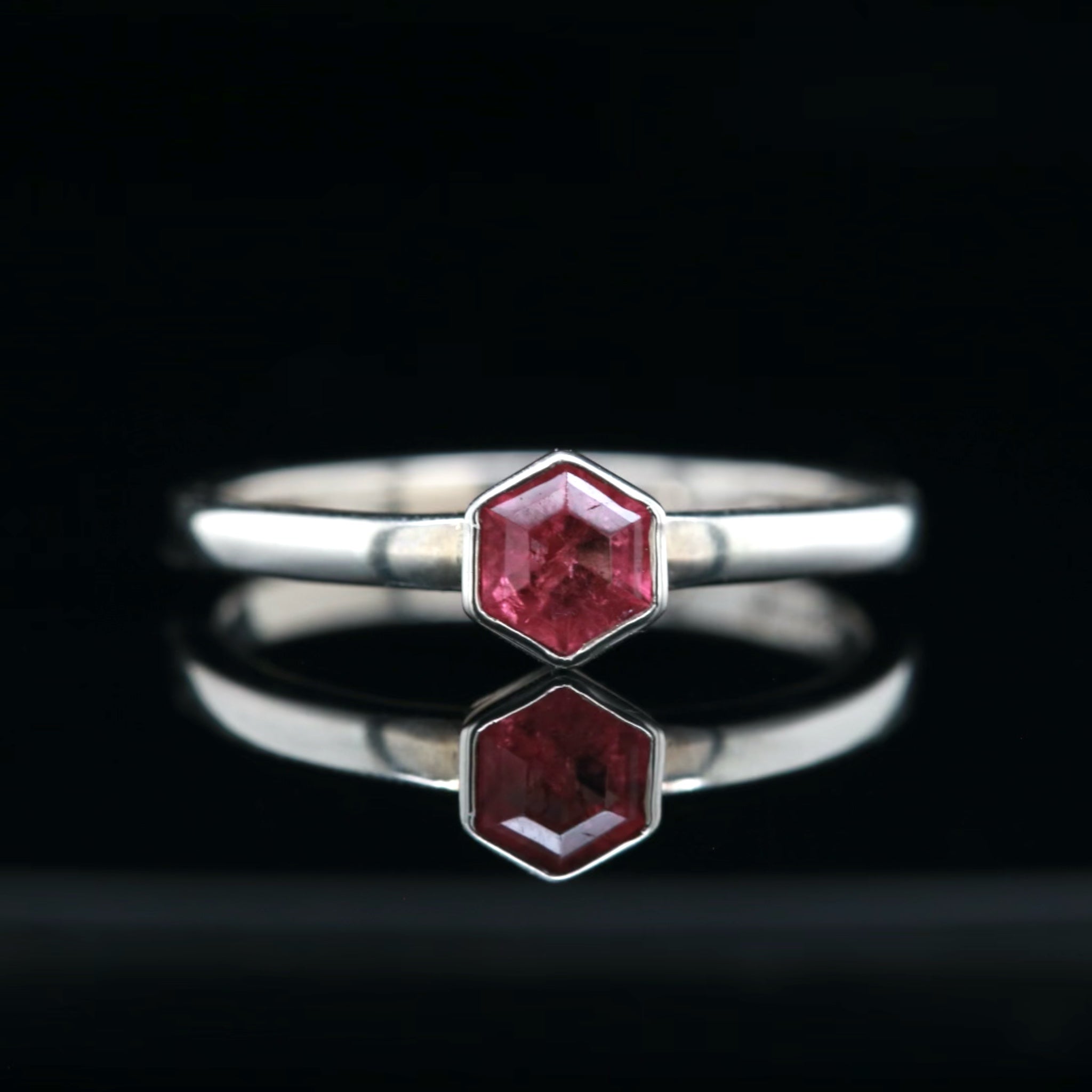 Serena Ring with Hexagon-Cut Pink Tourmaline in Sterling Silver