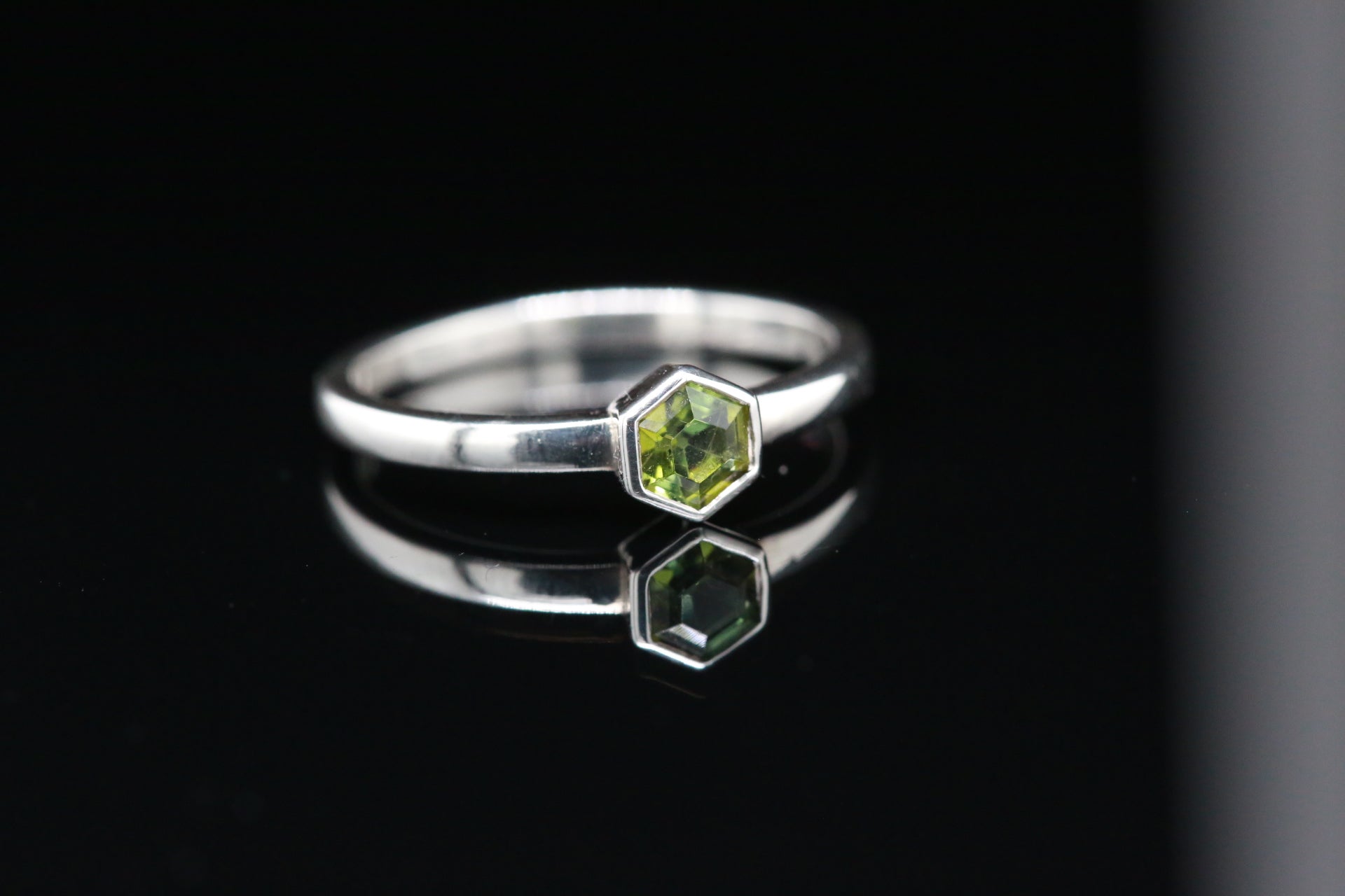 Serena Ring with Hexagon-cut Green Tourmaline in Sterling Silver