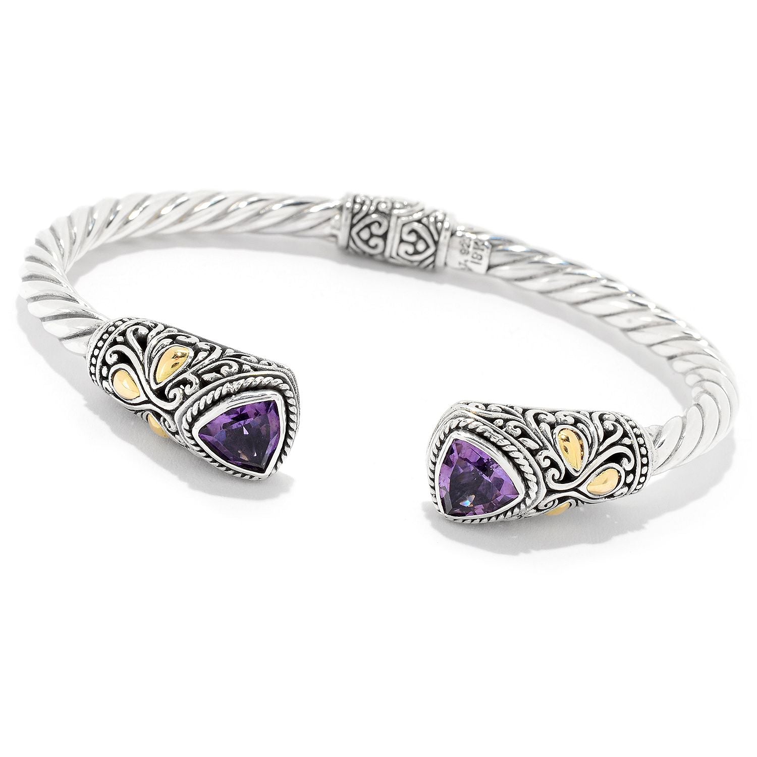Sterling Silver and 18K Yellow Gold Amethyst Bangle