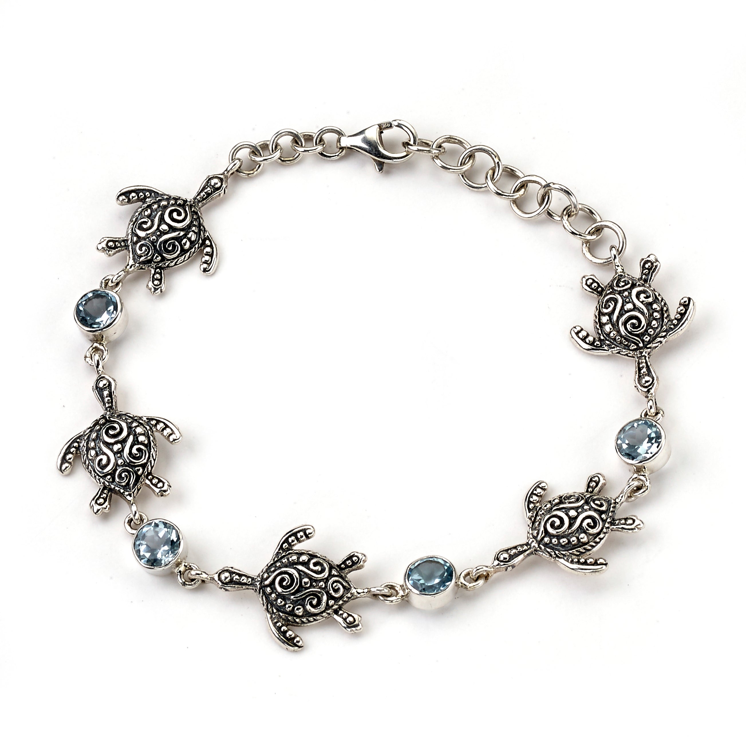 Silver and Blue Topaz Turtle Bracelet